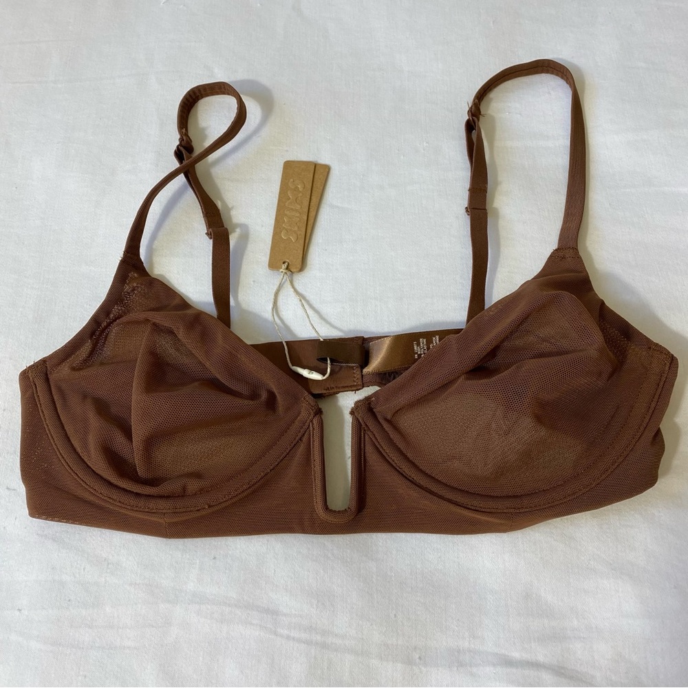 NWT SKIMS Brown Jasper 0077 Underwire Plunge Bra 32B BR-UND-0077 SOLD OUT ONLINE